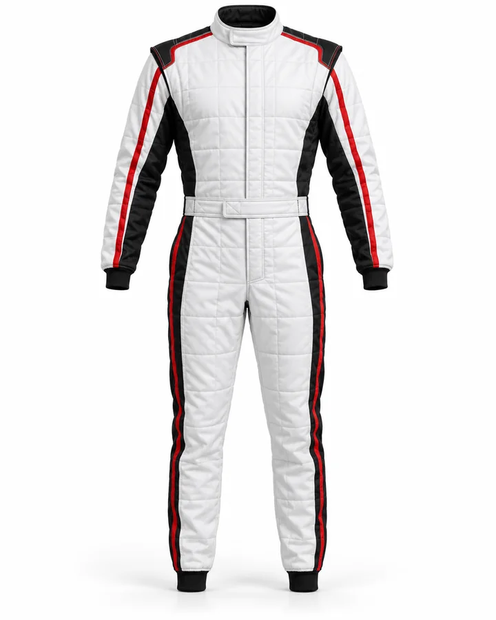 Triple-layer custom race suit, front view