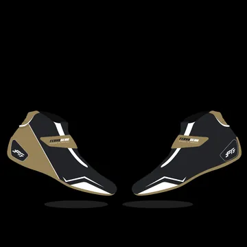 Custom racing shoes in black with gold accents