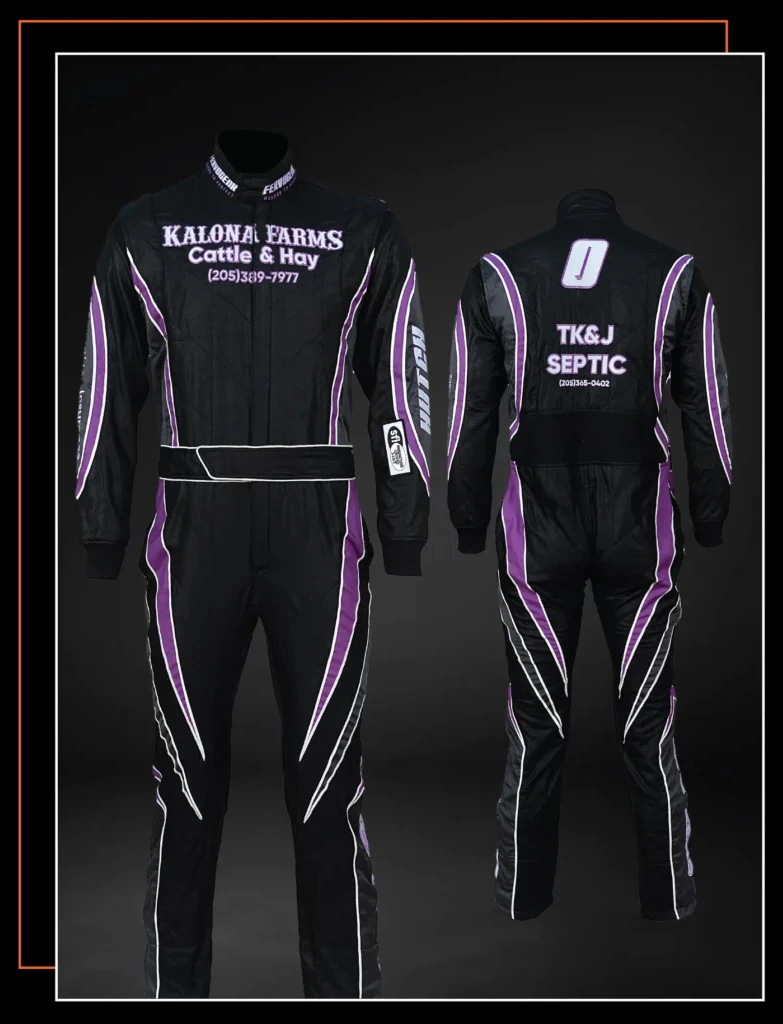 Black and purple road & track-day racing suit