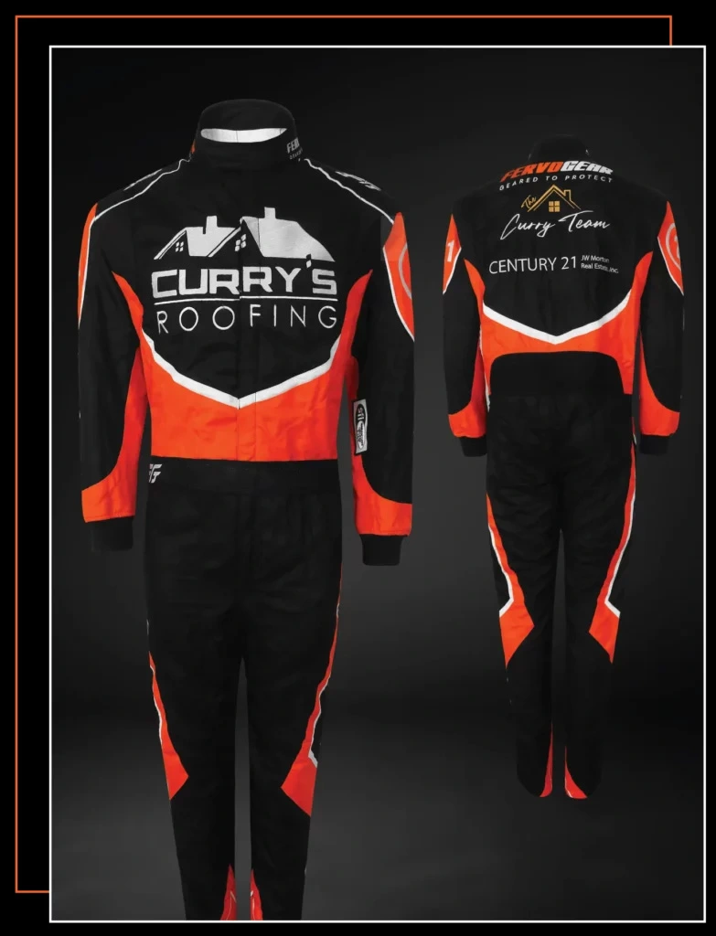 Black, white and orange matching custom team race suit