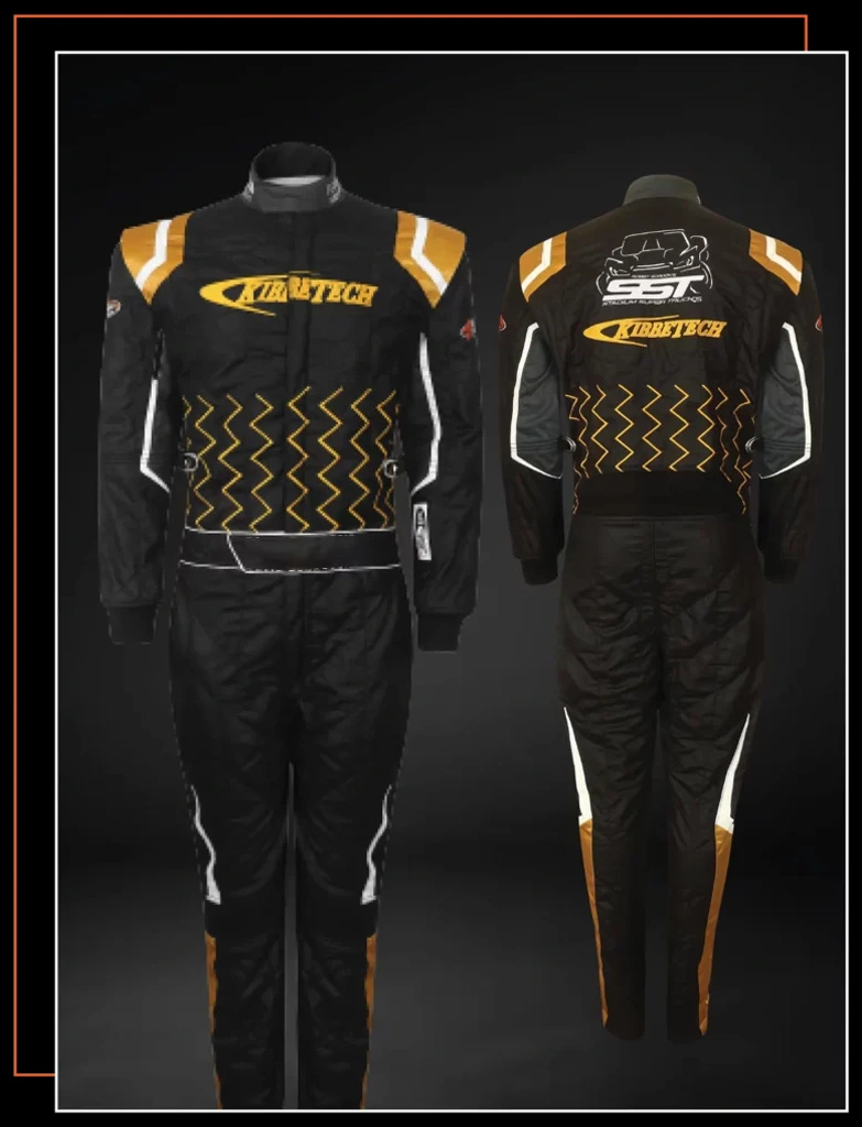 Black and yellow matching custom team race suit