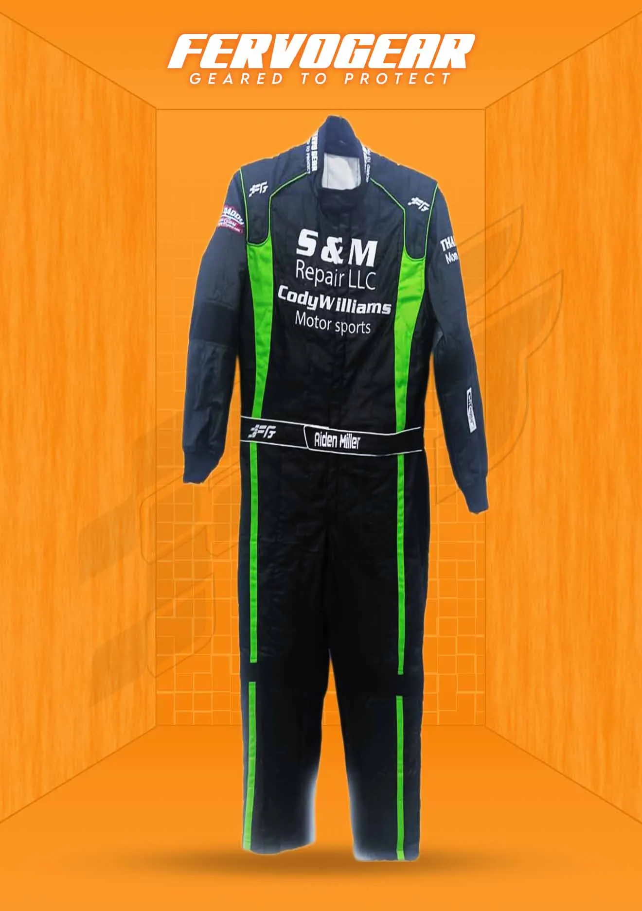 Custom race suit construction and detail