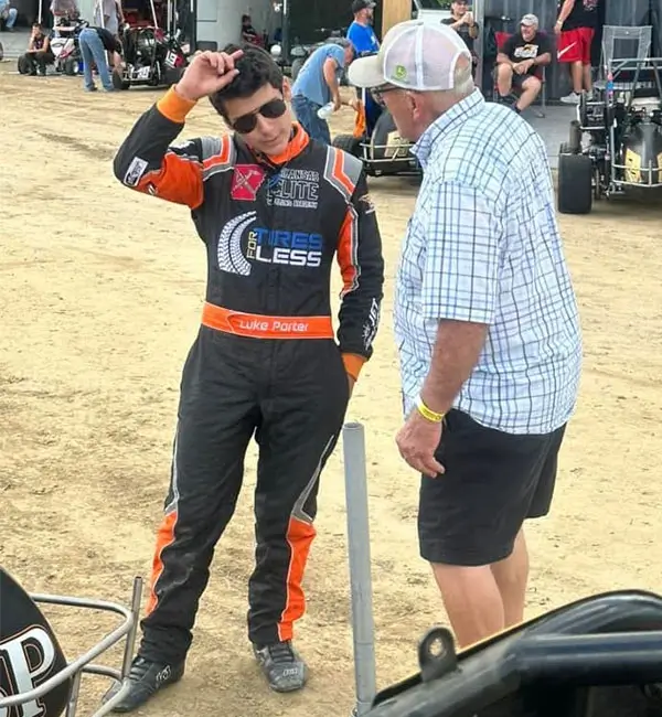 Luker Porter wearing a custom FervoGear SFI 3.2A/5 dirt-track race suit