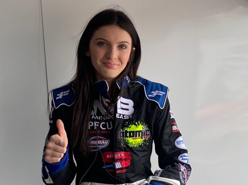Female driver Riley Jernigan in a custom-fit women’s double-layer SFI-5 Nomex race suit