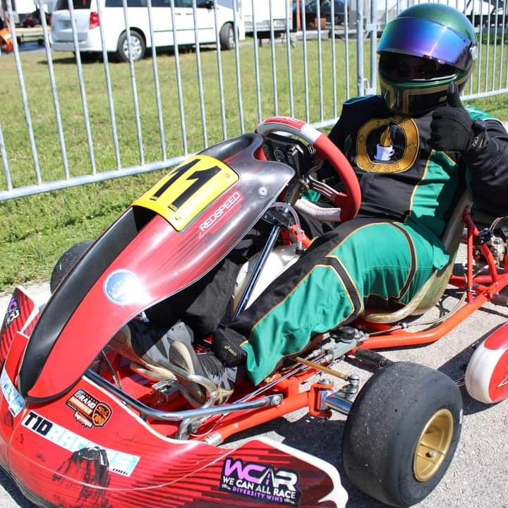 Kart driver in a custom-designed FervoGear karting suit